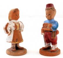 Virginia cserép figura, jelzett, 2db, kopottas, 12cm