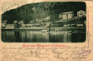 5 db RÉGI cseh városképes lap vegyes minőségben; Tetschen, Obergrund és Laube bei Tetschen / 5 old C...