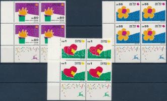 Üdvözlőbélyegek 3 ívsarki tabos négyestömb, Greeting stamps in 3 corner blocks of 4 with tab