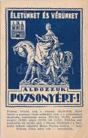 Pozsony 'Életünket és Vérünket áldozzuk'; Mária Terézia szobor, kiadja a Közművelődési Rt. / Maria Theresia monument, irredenta (EB)