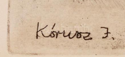 Kórusz jelzéssel: Tóparti csend, rézkarc, papír, paszpartuban, üvegezett fa keretben, 29,5×39 cm