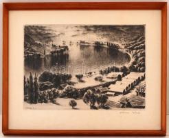 Kórusz jelzéssel: Tóparti csend, rézkarc, papír, paszpartuban, üvegezett fa keretben, 29,5×39 cm