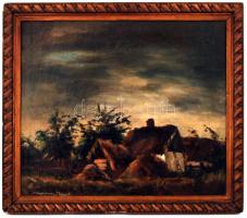Nagybányai Nagy Zoltán (1904-1981): Tanya ősszel, olaj, vászon, restaurált, díszes fa keretben, 46×5...