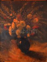 Olaszy Sándor (1902-?): Virág csendélet, olaj, vászon, díszes fa keretben, 79×58,5 cm