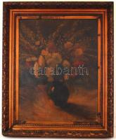 Olaszy Sándor (1902-?): Virág csendélet, olaj, vászon, díszes fa keretben, 79×58,5 cm