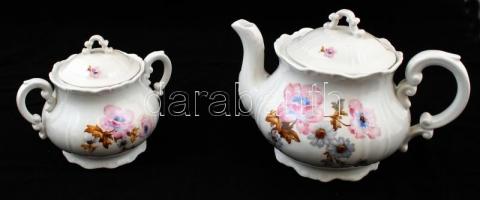 Hiányos régi Zsolnay teás készlet, matricás, jelzett, kopott