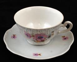 Hiányos régi Zsolnay teás készlet, matricás, jelzett, kopott