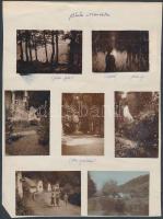 cca 1920 Baile Moneasa (Menyháza), gyógyfürdő Romániában, 18 db fotó egy privátfotó naplóból, két lapra felragasztva, 5x7 cm, a lapok mérete 27x21 cm