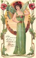 Butterfly lady, litho, Art Nouveau (EK)