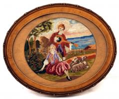 2 db dekoratív ovális képkeret, benne gobelinnel, belső méret: 22,5×28 cm, külső méret: 28×33,5 cm