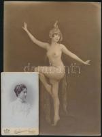 cca 1910 Munkácsi lányka ruhában és erotikus táncosnőként Párizsban 2 db fotó. Erotika. / Girl from Munkacevo in clothes and in negligeé. Erotic photo  25x16 cm