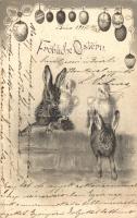 Easter, rabbits, chicken, Emb. litho (EK)