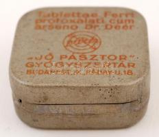 cca 1930 Bp., IX. Jó pásztor gyógyszertár feliratozott fém orvosságos dobozka / Pill box