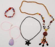 Vegyes bizsu tétel, nyakláncok, karkötő ásványokból, ásványokkal díszítve(ametiszt, opál, ónix)