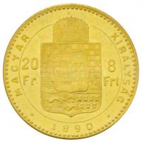 1890KB 8Ft/20Fr Au "Ferenc József / Fiumei címer" jelöletlen Artex-veret (6.46g/0.900) T:P...