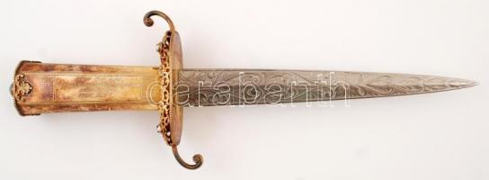 1987 Aranyazott ezüst (AG.) miniszteri dísztőr kovácsolt acél kétélű pengével, zománcozott hüvely, t...