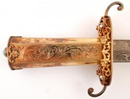 1987 Aranyazott ezüst (AG.) miniszteri dísztőr kovácsolt acél kétélű pengével, zománcozott hüvely, t...