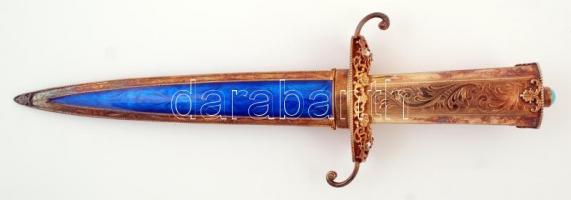 1987 Aranyazott ezüst (AG.) miniszteri dísztőr kovácsolt acél kétélű pengével, zománcozott hüvely, t...