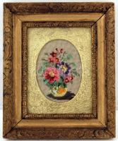 3 db gobelin kép, fa keretben: Virgo csillagjegy, 20×20 cm; Scorpio csillagjegy, 22×19 cm; Virág cse...