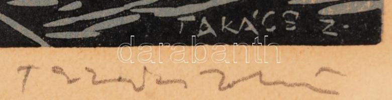 Takács Zoltán (1940-): Szabolcsi utca. Linó, papír, jelzett, keretben 22×32 cm