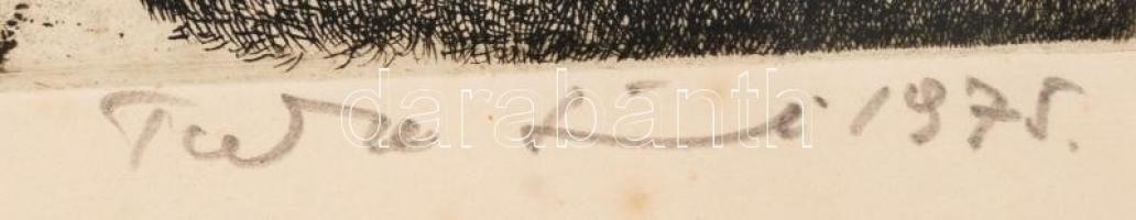 Tuka László (1924-2007): Felhős ég. Rézkarc, papír, jelzett, üvegezett keretben, 39×19 cm