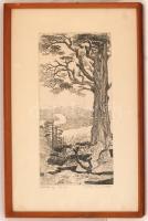 Tuka László (1924-2007): Felhős ég. Rézkarc, papír, jelzett, üvegezett keretben, 39×19 cm