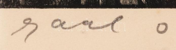 Gaál Domonkos (1940-2009): Tél. Rézkarc, papír, jelzett, üvegezett keretben, 20×28 cm