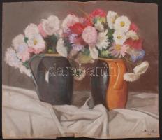 Brenner László (1897-?): Virágcsendélet. Pasztell, papír, jelzett, foltos, hajtott, 56×63 cm
