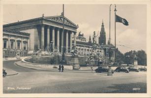 Vienna, Wien I. Parlament / Parliament, automobiles, Nazi swastika flag