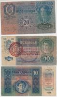 1902-1915. 10K-1000K (8x), közte magyar, román, osztrák, szerb felülbélyegzések T:vegyes