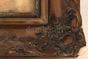 Jelzés nélkül: Virág csendélet, olaj, farost, kicsit sérült, üvegezett antik fa keretben, 38,5×28,5 ...