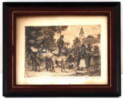 Baranszky Emil László (1877-1941):  A dinnyés kocsi, rézkarc, papír, jelzett, üvegezett fa keretben,...