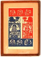 Würtz Ádám (1927-1994): Magyar népmesék, színezett linó, papír, paszpartuban, üvegezett fa keretben,...