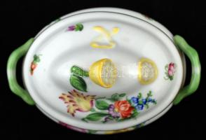 Herendi citromos bonbonier, kézzel festett, jelzett, hibátlan, m:10, 12×7 cm