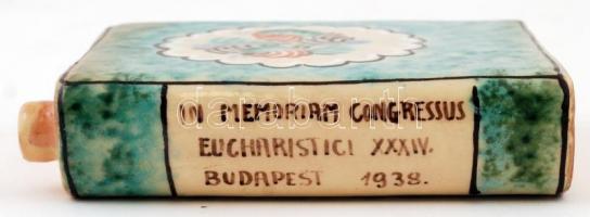 "In memorian congressus Eucharistici XXXIV. Budapest 1938." feliratú könyv alakú kulacs, d...