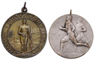 1927. "1927 évi mezei futás csapatverseny" ezüstözött Br díjérem (40mm) + DN "Diósgyőr" festett fém emlékérem (41mm) T:2-