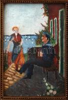 Jelzés nélkül: Matróz tangóharmonikával (naiv festmény). Olaj, vászon, üvegezett keretben, 15×10 cm