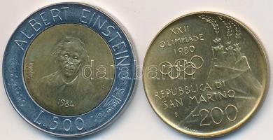 San Marino 1980. 200L + 1984R 500L T:1-,2-ragasztónyom San Marino 1980. 200 Lire + 1984R 500 Lire C:AU,VF gluemark