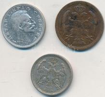 Szerbia 1904. 2p Cu + 1912. 5p Ni + 1915. 50p Ag "I. Péter" T:2,2-
Serbia 1904. 2 Pare Cu ...