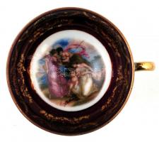 Victoria mitológiai jelenetes porcelán csésze + alj, matricás, jelzett, kopásnyomokkal, d: 7 ill. 11...