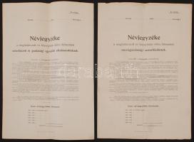 cca 1910-20 Kitöltetlen nyomtatványok:  Névjegyzéke a meghatározott és bizonytalan időre felmentett mezőgazdasági szeszfőzőknek és ill.  Névjegyzéke a meghatározott és bizonytalan időre felmentett szövetkezeti és gazdasági egyesületi alkalmazottaknak. 2db,