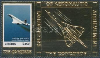 A Concorde repülőgép aranyfóliás bélyeg Concorde aircraft gold foil stamp