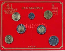 San Marino 1975-1991. 7xklf fémpénz kartonlapon T:2 San Marino  1975-1991. 7xdiff metal coins on cardboard C:XF