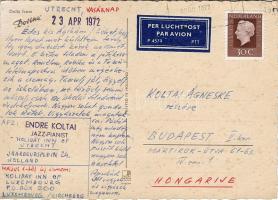 Koltai Endre jazz-zongorista aláírt képeslapja gyermekeinek