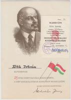 1971. "Eredményes Munkáért" kitüntető jelvény viselésére jogosító igazolvány + oklevél 25 éves párttagság alkalmából Tóth István alezredes részére