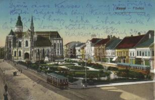 1917 Kassa, Kosice; Fő utca, villamosok / main street, trams (Rb)