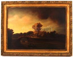 Rembrandt jelzéssel: Kőhíd, olaj, vászon, díszes fa keretben, 48,5×68 cm