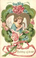 New Year, Angel, clover, roses, litho (EK)