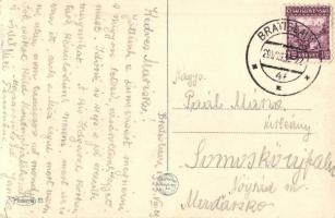 Pozsony, Pressburg, Bratislava; vár, hajó, éjjel / castle, ship at night (Rb)