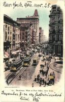 New York City, Broadway, West of Post Office, trams (EB)